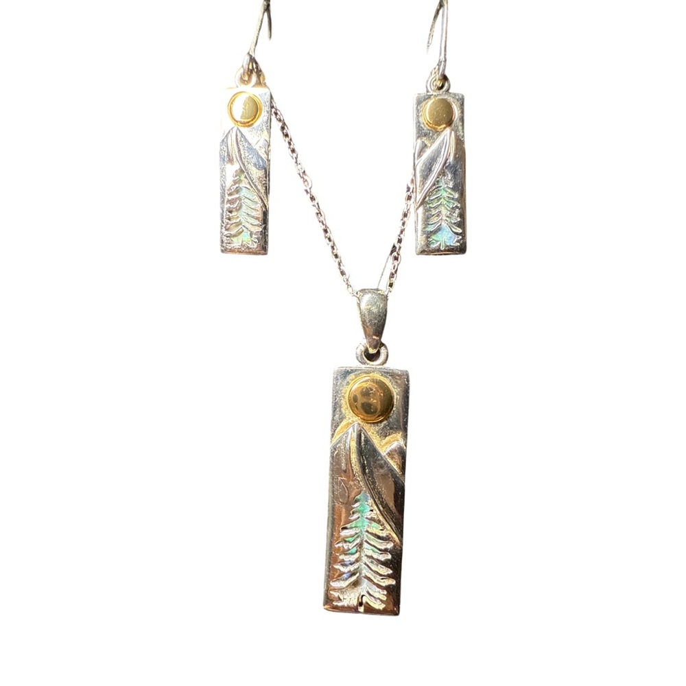 Sterling Silver Mountain Tree Pendant & Earring Set – Sun & Abalone Inl